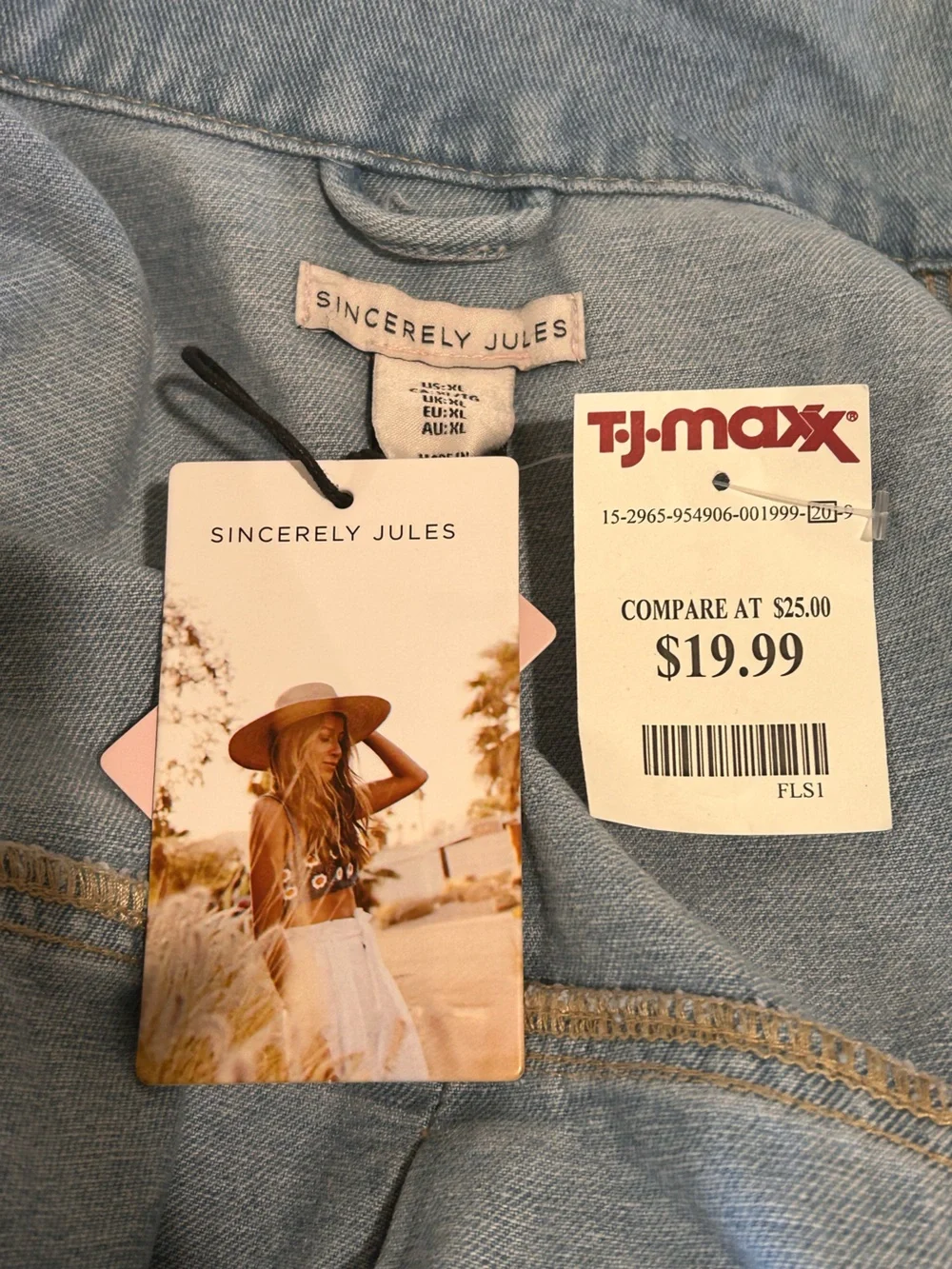 Jean Jacket Top Women’s  Frayed Hem Raw Edge Size XL